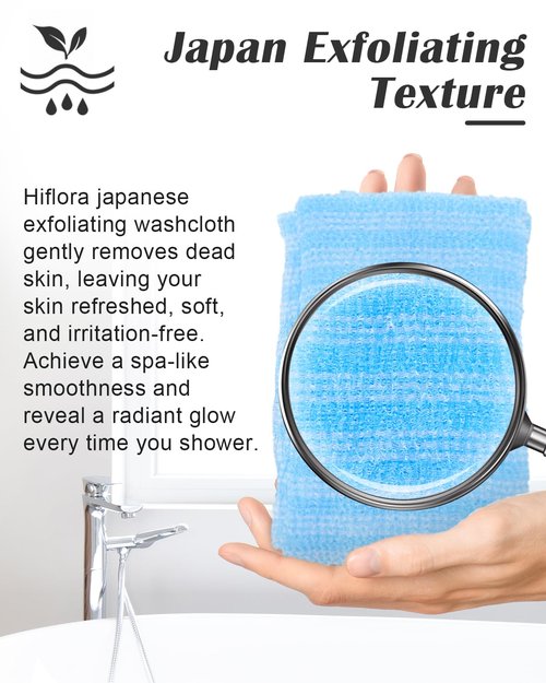 Back Scrubber for Shower and Dead Skin Removal, Exfoliating Body Scrubber for Smooth Skin Japan Washcloth for Shower & Bath, Versatile Body Scrub Towel, Ideal for Skincare, Deep Exfoliation Blue