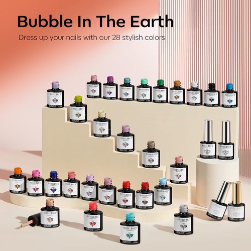 modelones 32 PCS Gel Nail Polish Set, 28 Colors Gel Polish with No Wipe Base Coat, Glitter & Glossy & Matte Top Coat Black Brown Red Purple Soak Off LED Nail Art Kit Salon at Home
