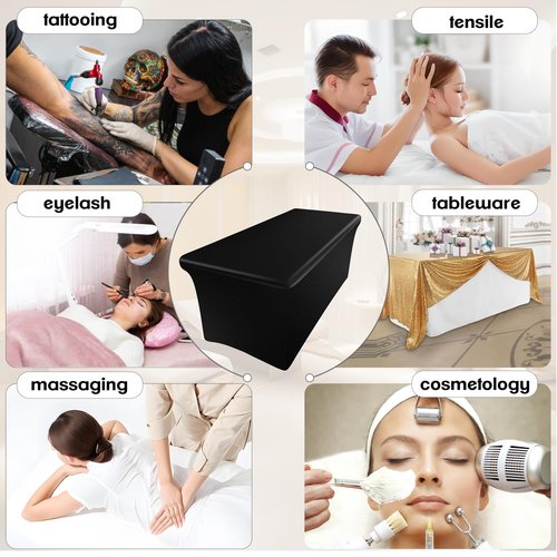 KIDOACOW Leather Massage Table Cover Wipeable Massage Bed Cover Protector, Reusable & Waterproof Lash Bed Cover Fitted, Odorless Vegan Leather Spa Salon Bed Covers (Black Tablecloth for 6FT Table)