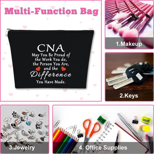 CNA Gift Certified Nursing Assistant Gifts Makeup Bag Gifts for CNA Medical Nurse Appreciation Gift for Women CNA Week Gifts Thank You Gift Retirement Birthday Gift Cosmetic Bag Zipper Pouch（Black）