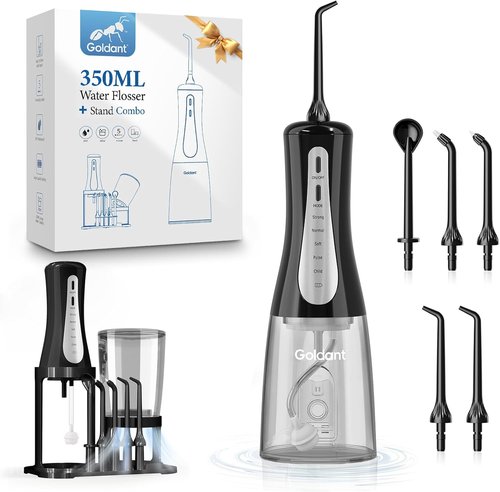 Skiennix 350ML Water Flosser - Cordless & Rechargeable, 5 Modes, 360° Nozzle, IPX7 Waterproof | Portable for Home & Travel (Black)