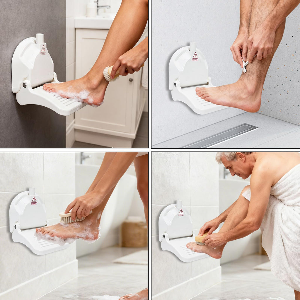 ZMJY Shower Foot Rest, Strong Suction Cup Foldable Foot Stool for Shaving Legs in Shower, No Drill Bathroom Foot Rest with Anti-Slip Surface for Elderly, Pregnancy, Portable for RV Travel
