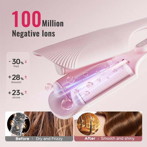 LENA S16 Hair Waver | Beach Waves Curling Iron with 3 Titanium Ceramic Barrels, 1.25 Inch, Pink