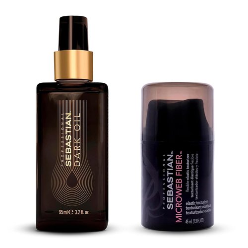 Sebastian Professional Hair Styling Set - Sleek & Slick Cocktail Dark Oil 3.2 oz + Microweb Fiber 1.5 oz | Nourishing & Flexible Texture