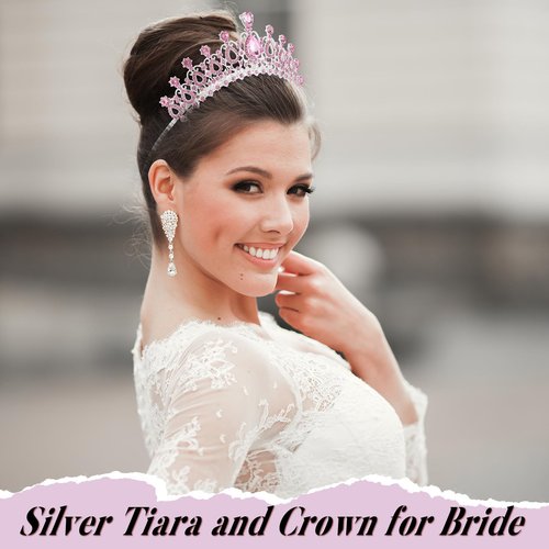 Loetere 12 Pcs Crystal Tiara and Princess Crown with Comb Crown Rhinestone Women Tiara Headpiece Queen Hair Accessories for Birthday Party Wedding Prom Halloween Cosplay Costume(Pink)