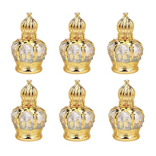 Alunsito 6Pcs Vintage Glass Roller Bottles 15ml Empty Perfume Roller Container with Crown Cap Mini Essential Oil Sample Vials Bottles for Cosmetic Skincare Liquid