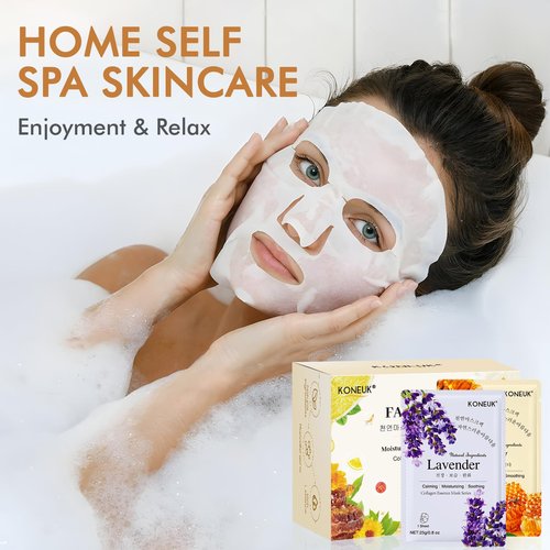 KONEUK 60 Pack Collagen Essence Face Masks Skincare for Women, Hydrating Sheet Face Masks Suitable for Dry and Sensitive Skin, Bulk Facial Masks for Women Skin Care, Face Mask Gifts Set for Spa Party