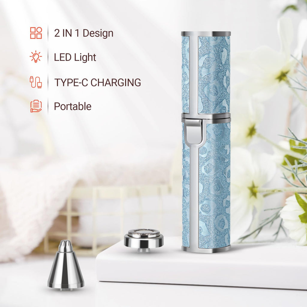 YLYYCC Facial Hair Removal for Women: 2-in-1 Rechargeable Nose Hair & Eyebrow Trimmer, Face Shaver with Built-in LED Light for Removing Chin, Upper and Lower Lip Area Peach Fuzz