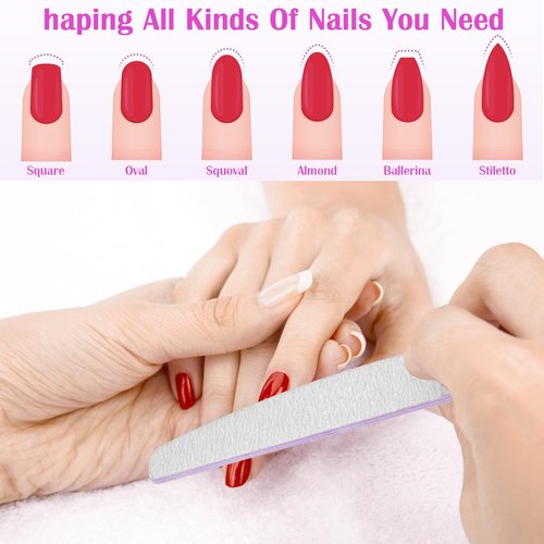 Nail File: 100/180 Gritfor Nails, 10 Pcs Zebra Doubled Sides Coarse Finger Nail Filer for Acrylic and Extension Gel Removal Manicure Kit Salon Home Use Nail Files (Halfmoon, Count, 25, 100/180 Grit)