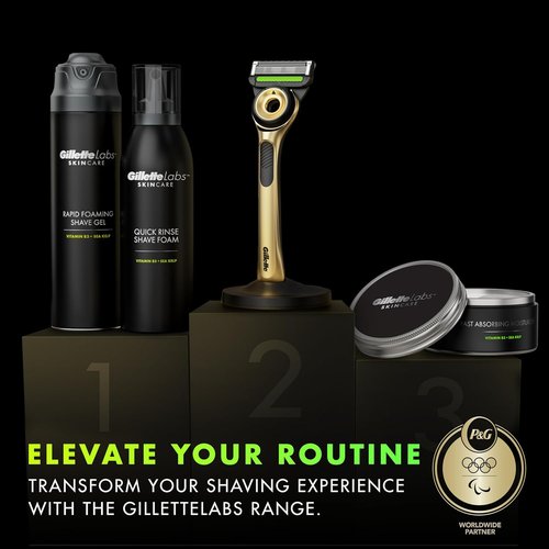 GilletteLabs Razor for Men | Champion Gold Edition with Exfoliating Bar - Includes Handle & Blade Refill