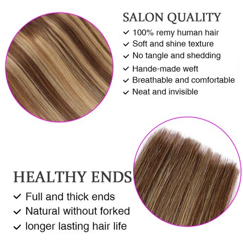 ORIGEN Clip in Hair Extensions Real Remy Human Hair Chocolate Brown to Caramel Blonde Highlights Straight Hair for Women 7pcs 80g 12 Inches