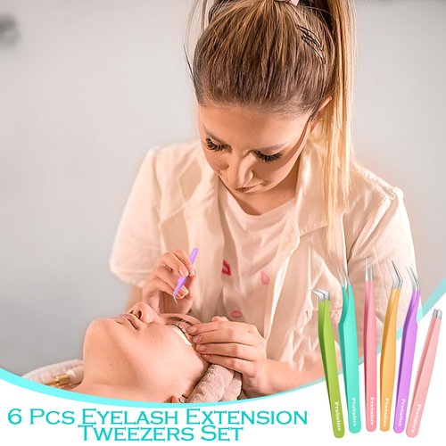 6pcs Eyelash Tweezers Lash Extension Tweezers for False Lashes,Christmas Gifts Eyelash Tweezers for Lash Clusters Metal Lashtweezers Stocking Stuffers with Lash Applicator Tool