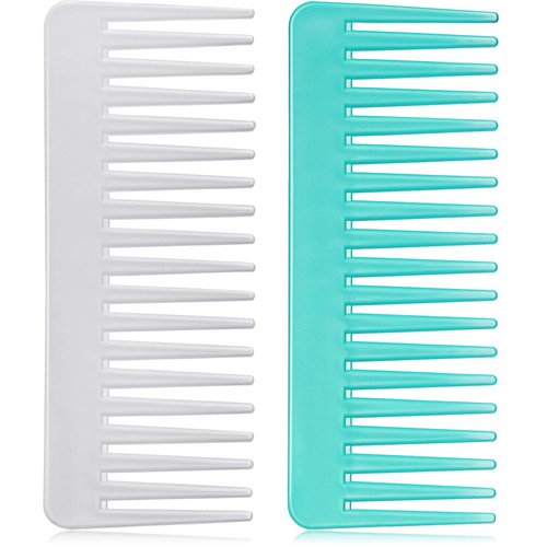 Patelai Wide Tooth Comb - Large Detangling Comb for Curly & Wet Hair | No Handle, White & Cyan