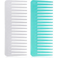 Patelai Wide Tooth Comb - Large Detangling Comb for Curly & Wet Hair | No Handle, White & Cyan