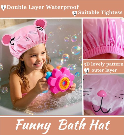 2 PCS shower caps for kids shower caps for girls shower cap kids Cartoon Waterproof Shower Bath Caps Set Bath Hat for Baby Girls Boys