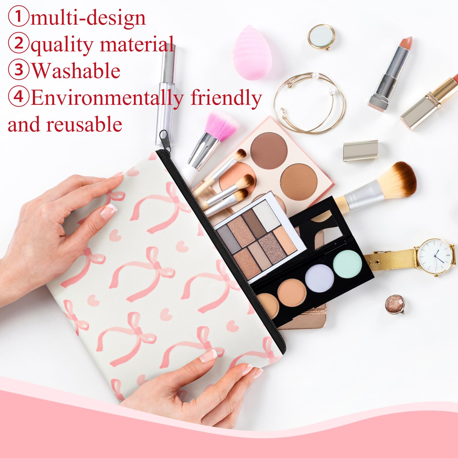 Yeyeplum 6 Pcs Pink Bow Makeup Bag Gifts for Women Coquette Bow Cosmetic Bag Bulk Preppy Travel Makeup Pouch Aesthetic Portable Versatile Zipper Pouch Birthday Gifts(Classic Style)