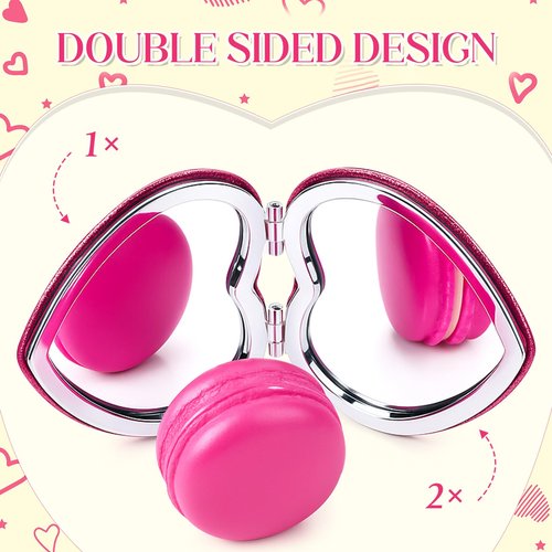 Briwooody 4 Pcs Valentine's Day Heart Compact Folding Mirror Mini Vanity Mirror Double Sided Cute Glitter Cosmetic Gift Portable Travel Magnifying Makeup Supplies for Women Mom Home(Rose Red)