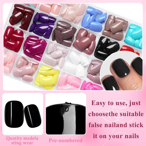 576pc XS Round Square Press on Nails Short Fake Nail with Glue Tabs, Extra Short Acrylic Press-on Nail Square Glue on Nails Press ons Nail French Tips False Nails Women Artificial Fingernails