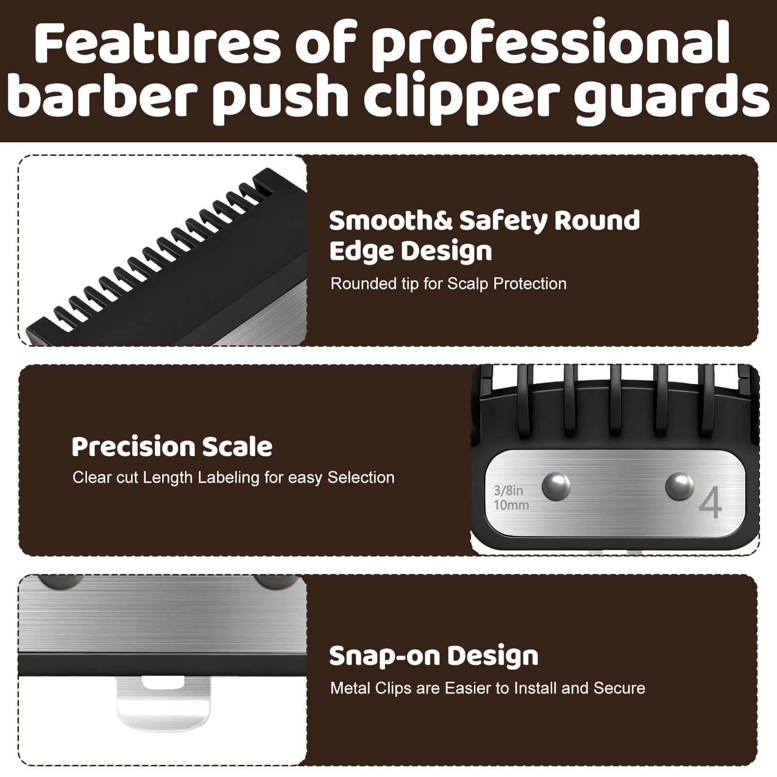 10Pcs Clipper Guards Set for Wahl Clipper Guards Set with Metal Clip，Professional Hair Clipper Guards Cutting Guides Compatible with Most Wahl Clippers from 1/16" to 1"(Black）