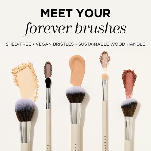 HALEYS Beauty 5-Piece Makeup Brush Set, For Streak Free Application of Liquid, Cream or Powder, Set Includes Kabuki, Powder, Contour, Crease & Lid, Make Up Bag Essentials, Vegan, Gift for Women