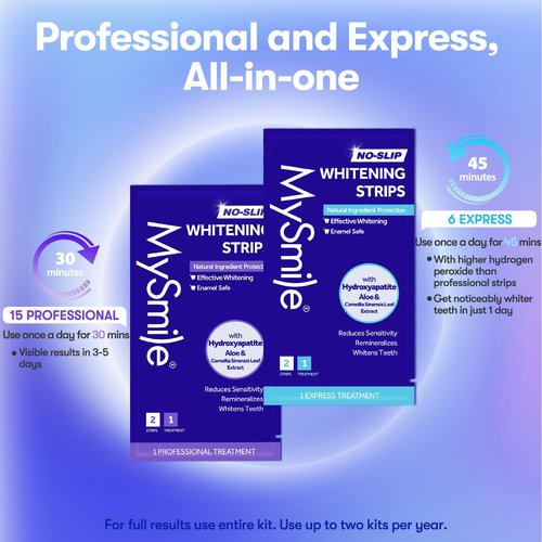 MySmile Teeth Whitening Strips, Hydroxyapatite-Infuse White Strips, Non-Sensitive Teeth Whitening with Soothing Natural Ingredients, Enamel-Safe, Residue-Free, Non-Slip, 21 Treatments Kit