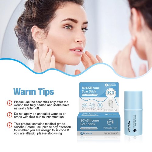 Silicone Scar Stick, 80% Silicone Stick for Face and Body. Silicone Stick for Removal of Surgical,Old and Recent Scars and Stretch Marks - 7g
