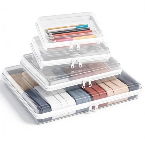 4Pcs Clear Hard Shell Zipper Case -Transparent Pouch Bag Storage Case Plastic Packing Cube Sided Organizer Container Box, Lightweight Foldable for Travel, Pencil, Cosmetics, Toiletry, Toy(SMLXL)