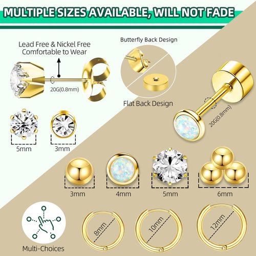 Nunpag 26 Pcs Ear Piercing Kit Ear Disposable Piercing Gun Kit Includes 4 Pcs Self Piercing Gun 18 Pcs Cubic Zirconia Earrings Stud Hoop Earrings 4 Cleaning Pads Easy-to-Use Ear Piercer Kit Tool