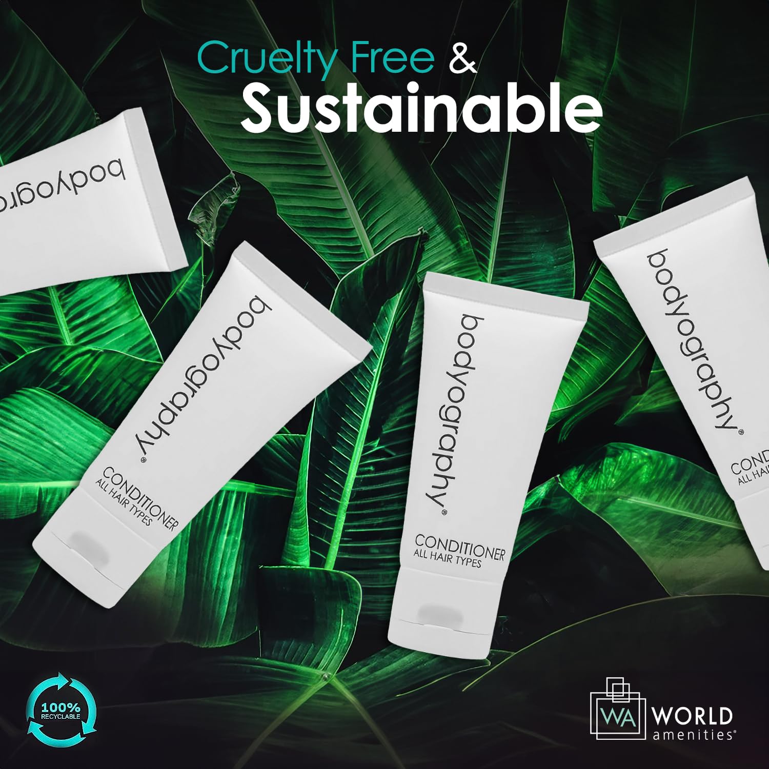 World Amenities Bodyography Blanc- Bulk Conditioner, 50 Count,1.4oz, Vanilla White Tea, Mini Travel Size Toiletries- 100% Recyclable Tube with Flip Top Cap, Suitable for All Hair Types