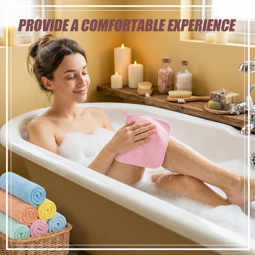 Tudomro 10 Pcs Exfoliating Washcloths Double Sided Man Wash Cloths Body Face Exfoliating Scrub Cloths for Shower Men Women (10.2 x 8.7 Inc,Macaron Color)