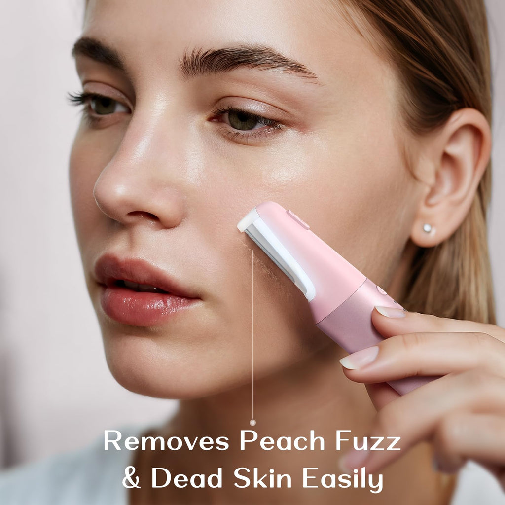 WLU Dermaplane Razor for Women Face with 10 Replaceable Blades, Dermaplaning Tool for Face to Remove Facial Hair & Peach Fuzz, Sonic Dermaplaning Tool for Women, Dermaplane Razor(Pink)