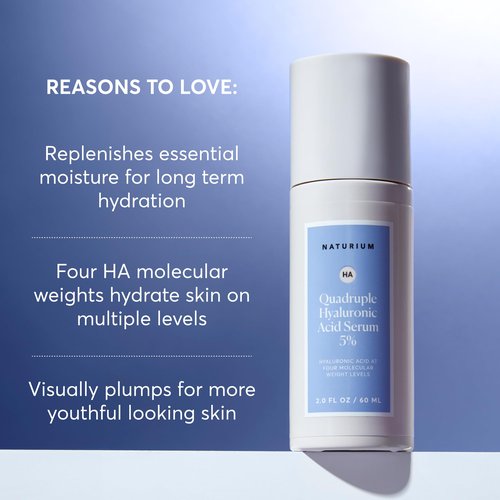 Naturium Quadruple Hyaluronic Acid Serum 5% Jumbo, Hydrating & Plumping Face Serum, Anti-Aging & Moisturizing Skin Care, Fragrance-Free, 2 oz