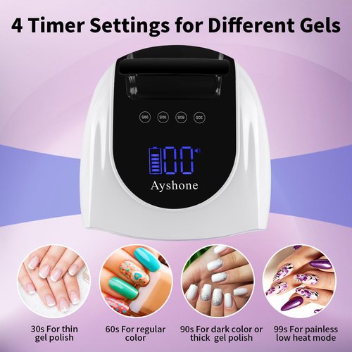 Ayshone Cordless Rechargeable UV Nail Lamp,96W UV Light for Gel Nails with Metal Base,Professional Fast Charger Curing Lamp,4 Timer Setting and Smart Sensor(White)