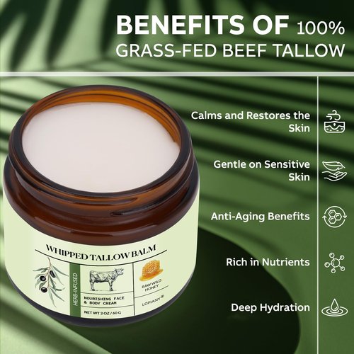 LOPIANY Beef Tallow for Skin, Beef Tallow and Honey Balm, All-Natural Face Body Moisturizer Nourishes and Hydrates the Skin, Grass Fed Whipped Balm Infused with Raw Wild Honey 2oz