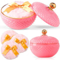 Teenyyou 4 Pcs Pink Large Body Powder Puff and Container for Body with Crystal Container Fluffy Soft Washable Face Glitter Powder Puff Puffs for Wet Dry