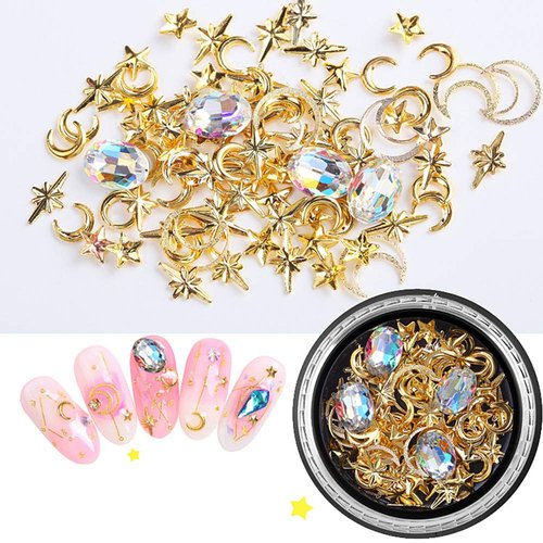 SILPECWEE 6 Boxes 3d Nail Rhinestones And Studs Gold Nail Rivets Set Nail Crystals Clear Nail Jewelry Decorations Manicure Kit With 1Pc Tweezers And Picker Pencil