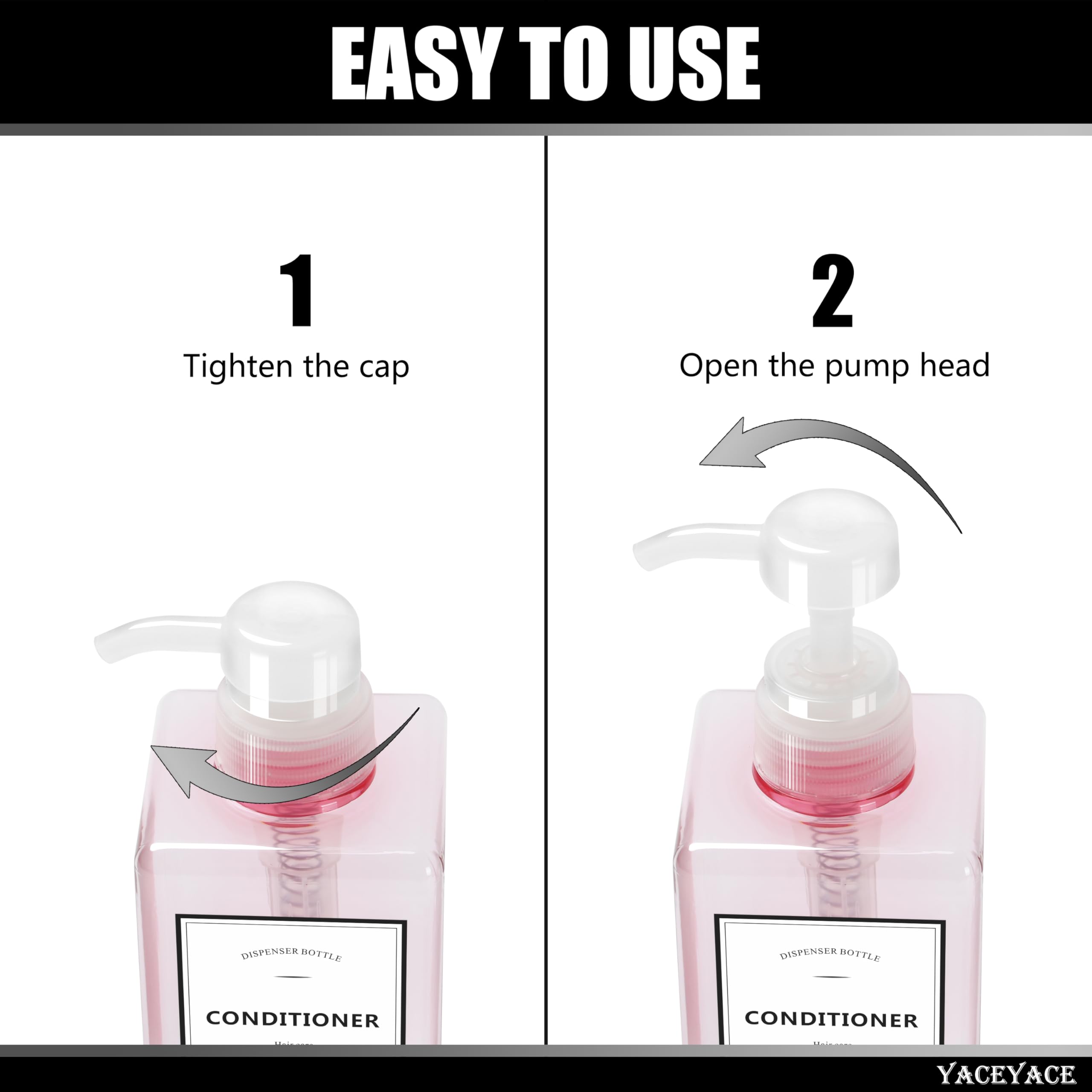YACEYACE 22oz Set of 3 Travel Shampoo and Conditioner Dispenser, Empty Soap Dispenser, Pink Refillable Bottles