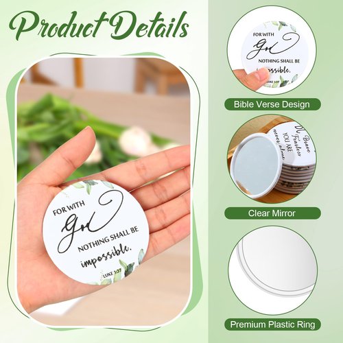GlikCeil 54 Pcs Easter Christian Gifts Compact Mirrors Bulk Inspirational Bible Verse Mini Pocket Makeup Mirror for Coworkers Employees Team Church Party Favors Sunday School Women's History Month