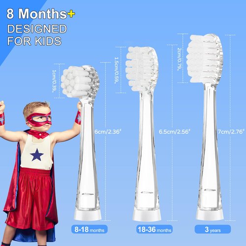 Teeteck 5 Pack Kids Toothbrush Replacement Heads Compatible with SEAGO SG513/SG977/SGEK6, DadaTech DT-K6/DT-BB1/DT-977, Brush-Baby WildOnes(Ages 3years+/Transparent)