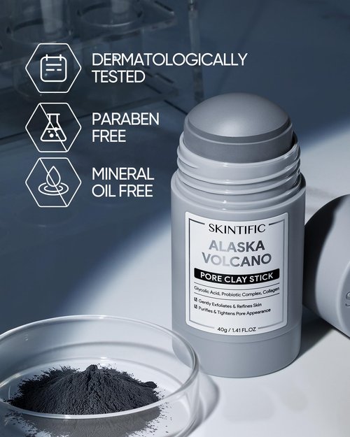 SKINTIFIC Deep Pore Cleansing Blackhead Remover Face Mask Stick, Mud Mask with Natural Alaska Volcano Clay, Gentle Exfoliating, Smoothing Skin, Non-Drying, Skincare Facial Mask