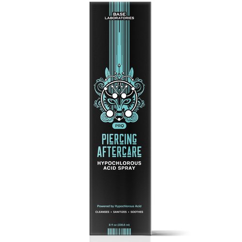BASE LABORATORIES Piercing Aftercare Hypochlorous Acid Spray PRO - 8 OZ | Saline Solution Piercing Aftercare - Saline Spray for Ear Piercings, Bumps & Keloids | Ear, Nose, Belly - 2PK