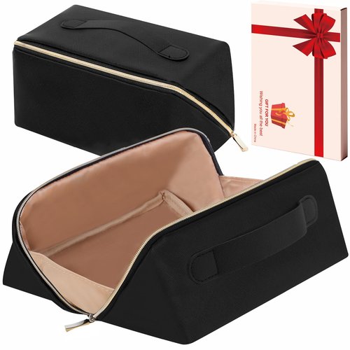 FANGENKE Easter Basket Gifts for Girls Women,Portable Makeup Bag Opens Flat for Easy Access,Cosmetic Bag Toiletry bag With Padded for Protection for Travel&Daily Use,Travel Accessories Bag(Black)