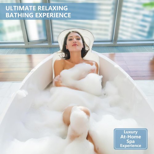 Full Body Bath Pillow, Luxury Bath Cushion with 192 Suction Cups, Bath Pillows for Tub for Head and Neck Support, with Laundry Bag White, 51" x 16"