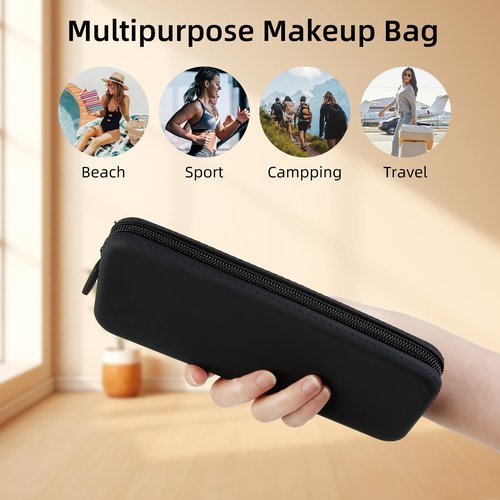 AIBFRID 2PCS Silicone Makeup Brush Bag Travel Zipper Makeup Bag Small Makeup Brush Case Makeup Brush Holder for Travel(Black, Khaki)