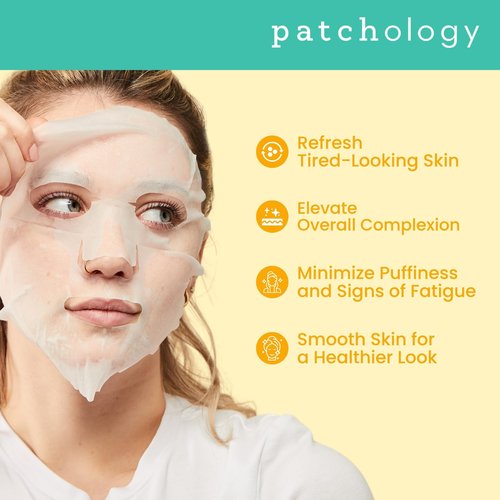 Patchology Wake Up Call Caffeine Facial Sheet Mask – Hydrating Face Mask with Caffeine, Orange Extract & Ginseng – Helps Refresh and Depuff Skin in 10 Minutes – Morning Skincare (4 Count)