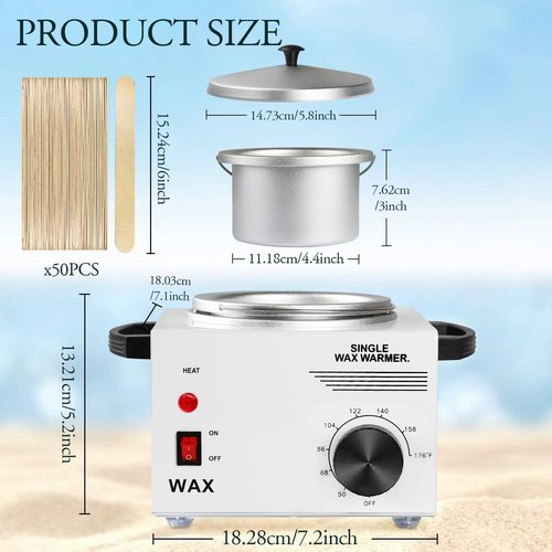 Single Wax Warmer Professional Electric wax Heater for Hair Removal- Wax Pot with 50pcs Sticks Heat up Quickly & Fahrenheit Dial, Paraffin Facial Skin Body SPA Salon Equipment