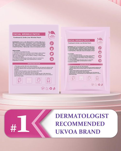 UKVOA Facial Forehead Wrinkle Patches and Smile Line Patches, Overnight Anti Aging Lifting Treatment with Hyaluronic Acid Aloe Collagen and Vitamin E for Women 36pcs