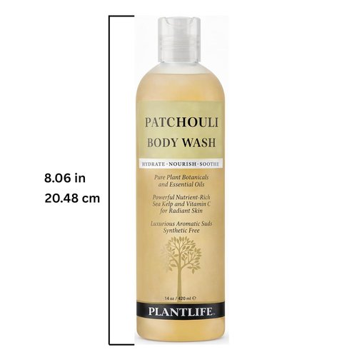 Plantlife Patchouli Body Wash - Gentle, Moisturizing Formula with Natural Ingredients - 14 oz, GMO & Gluten Free