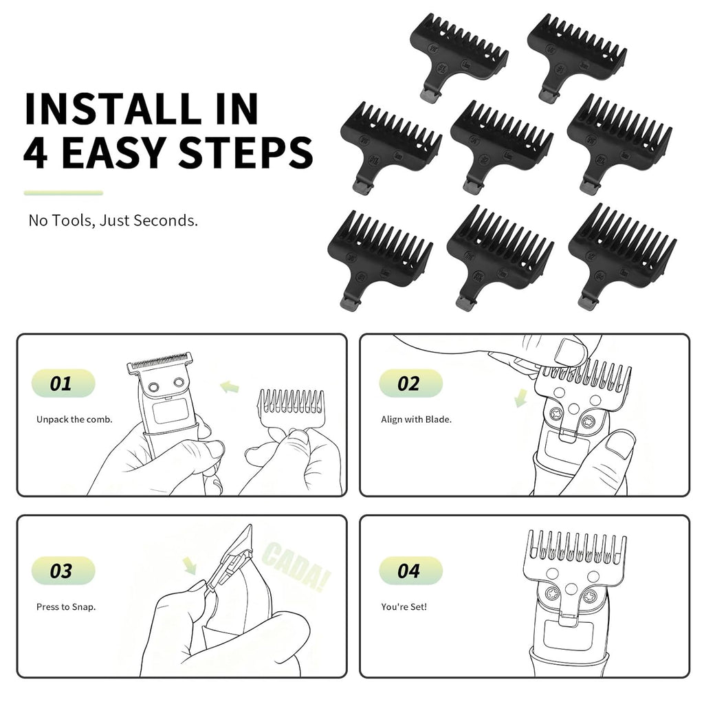 Wahl 8 Piece Replacement Comb Set - Compatible with 40mm Detachable T-Blade Trimmers