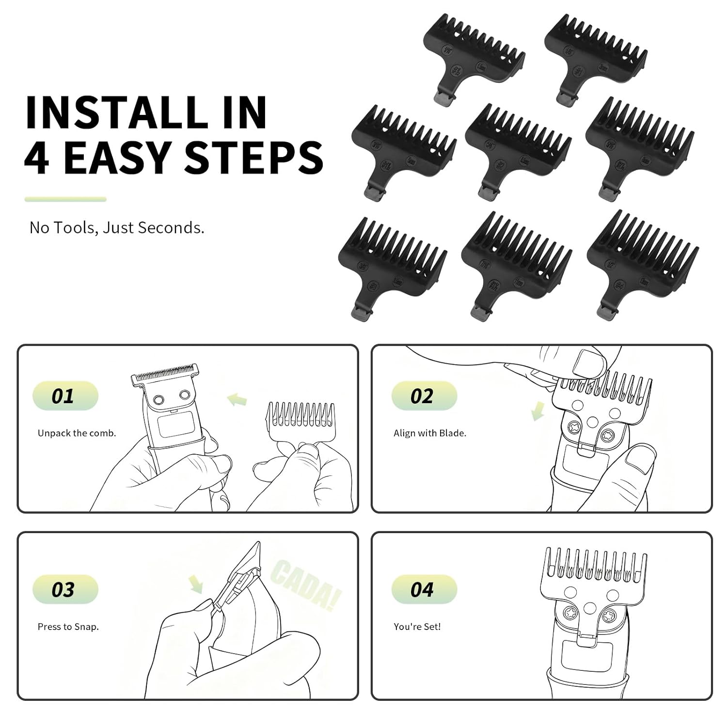Wahl 8 Piece Replacement Comb Set - Compatible with 40mm Detachable T-Blade Trimmers